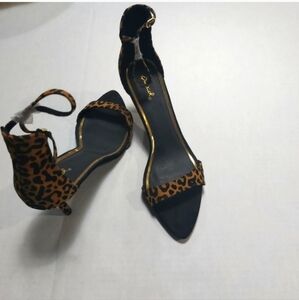 Leopard Print Ankle Strap Heels Size 10M